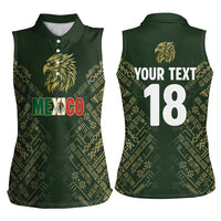 Custom Mexico Football Women Sleeveless Polo Shirt Aztec Pattern Eagle - Wonder Print Shop