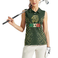 Custom Mexico Football Women Sleeveless Polo Shirt Aztec Pattern Eagle - Wonder Print Shop