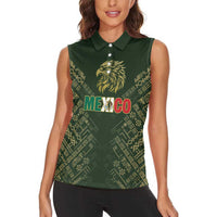 Custom Mexico Football Women Sleeveless Polo Shirt Aztec Pattern Eagle - Wonder Print Shop