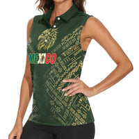 Custom Mexico Football Women Sleeveless Polo Shirt Aztec Pattern Eagle - Wonder Print Shop