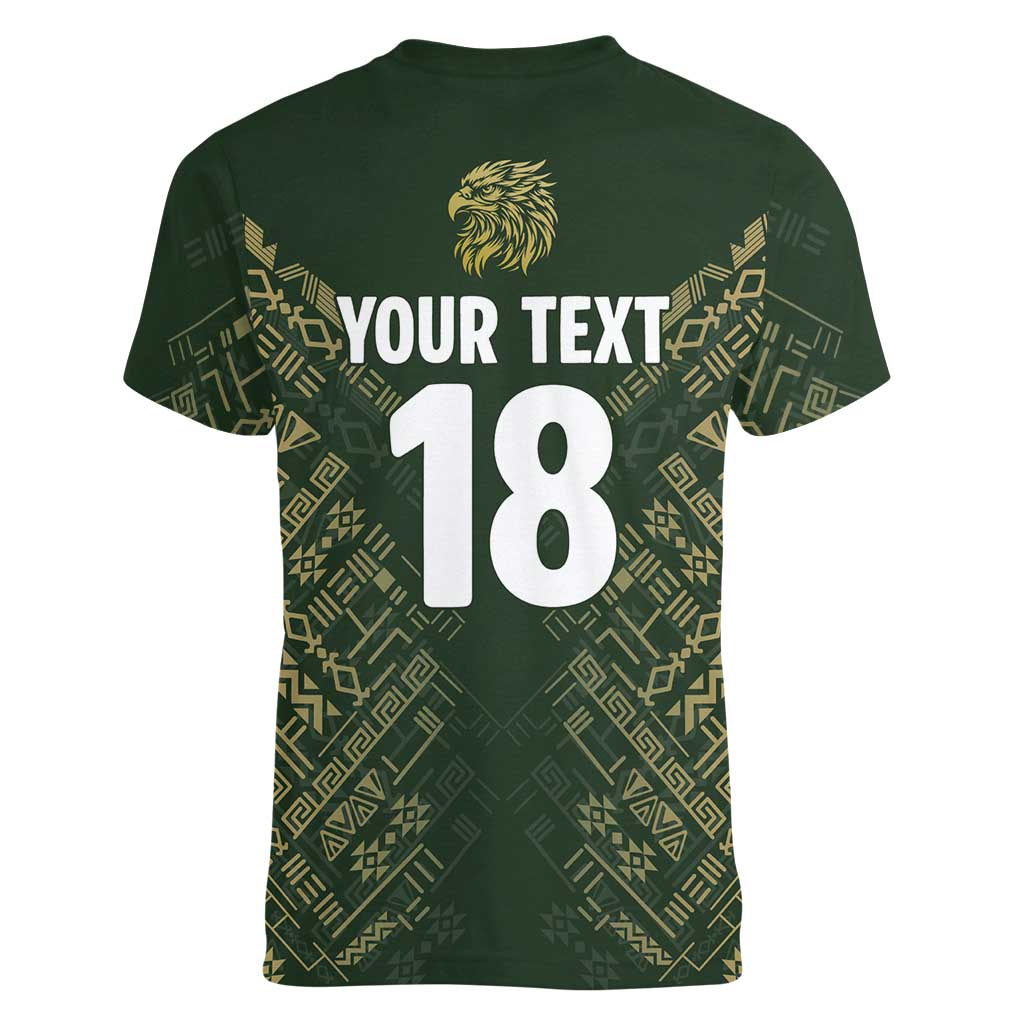 Custom Mexico Football Women V-Neck T-Shirt Aztec Pattern Eagle - Wonder Print Shop