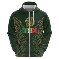Custom Mexico Football Zip Hoodie Aztec Pattern Eagle - Wonder Print Shop