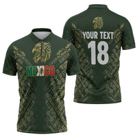 Custom Mexico Football Zipper Polo Shirt Aztec Pattern Eagle - Wonder Print Shop