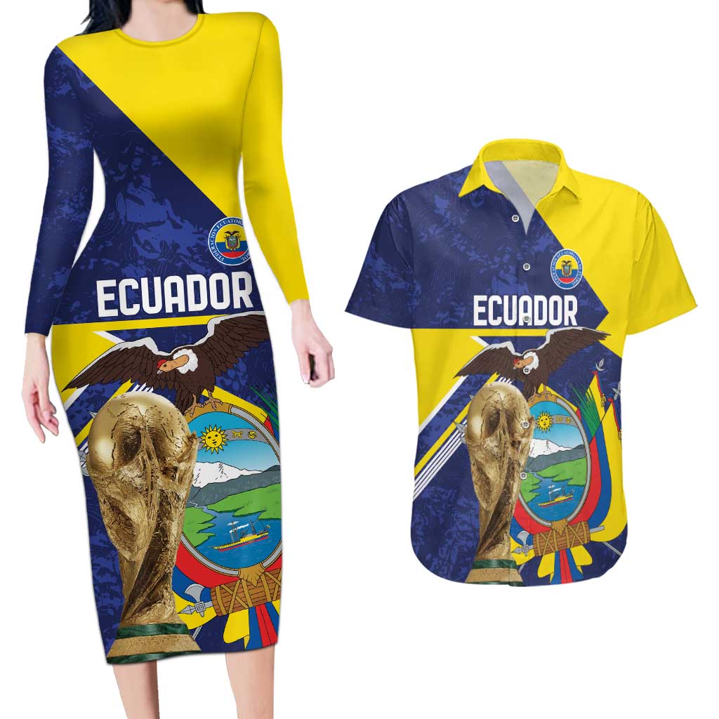 Ecuador Football Custom Couples Matching Long Sleeve Bodycon Dress and Hawaiian Shirt Road To World Cup 2026 - Wonder Print Shop