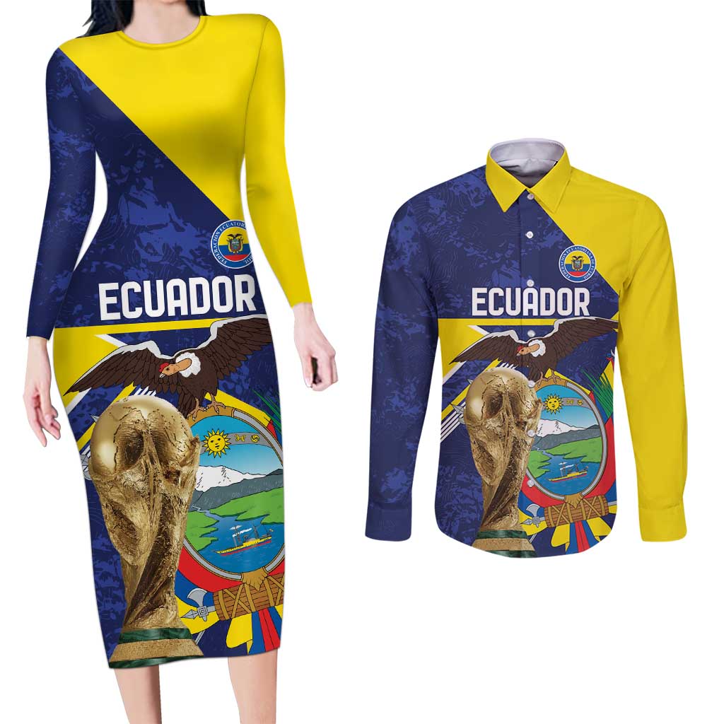 Ecuador Football Custom Couples Matching Long Sleeve Bodycon Dress and Long Sleeve Button Shirt Road To World Cup 2026 - Wonder Print Shop