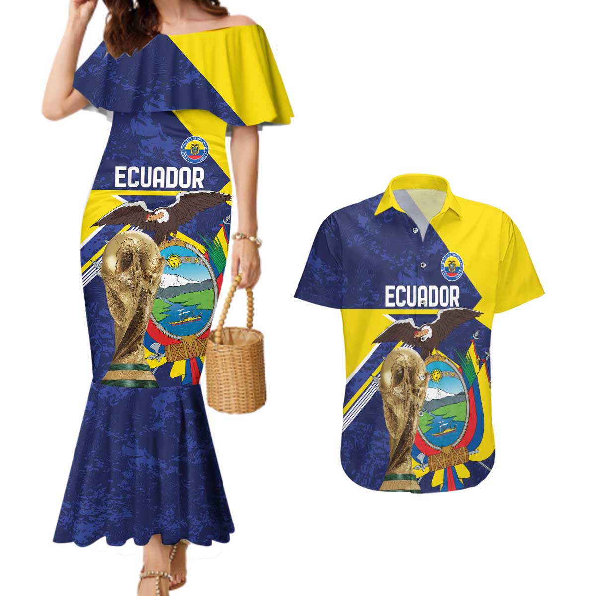 Ecuador Football Custom Couples Matching Mermaid Dress and Hawaiian Shirt Road To World Cup 2026 - Wonder Print Shop