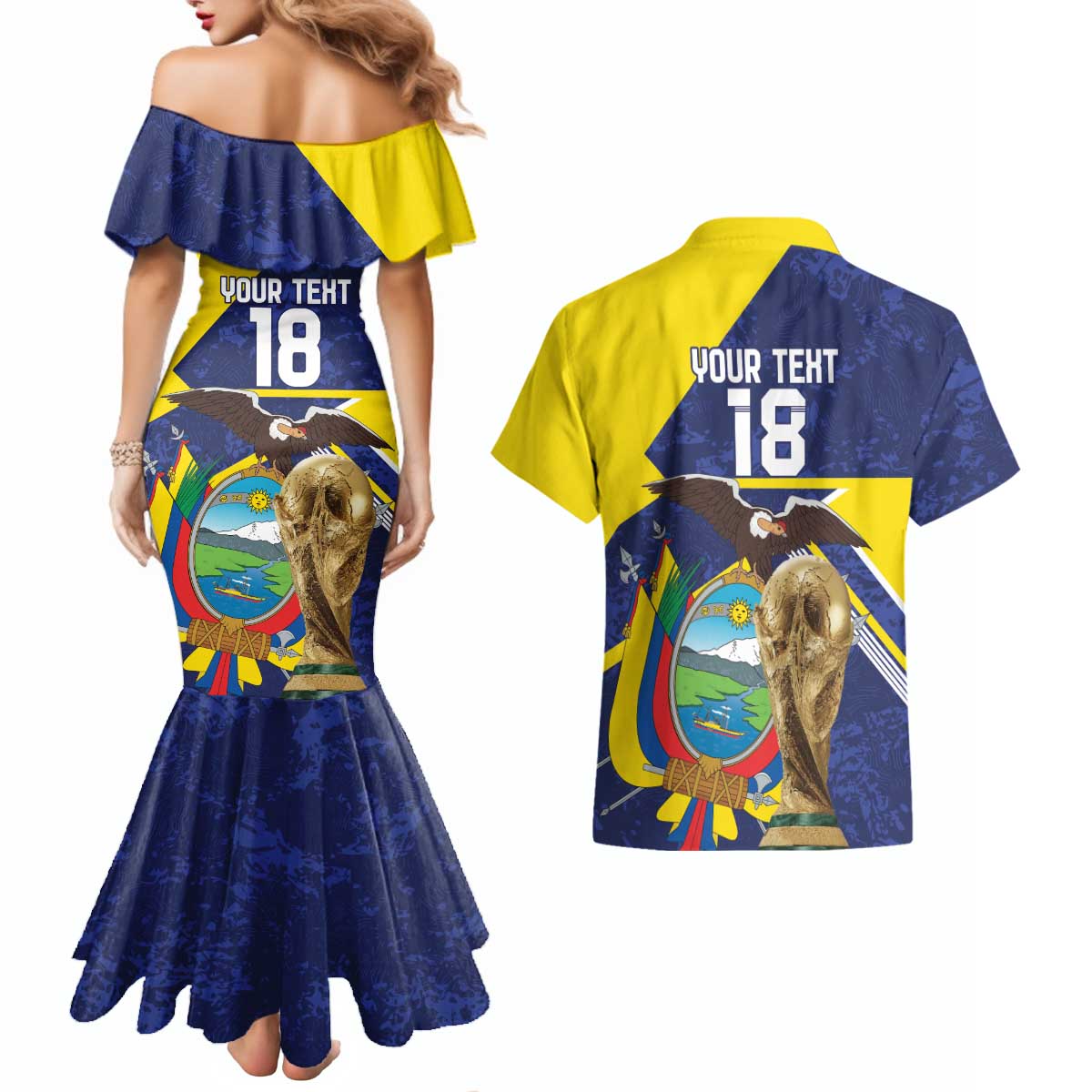 Ecuador Football Custom Couples Matching Mermaid Dress and Hawaiian Shirt Road To World Cup 2026 - Wonder Print Shop