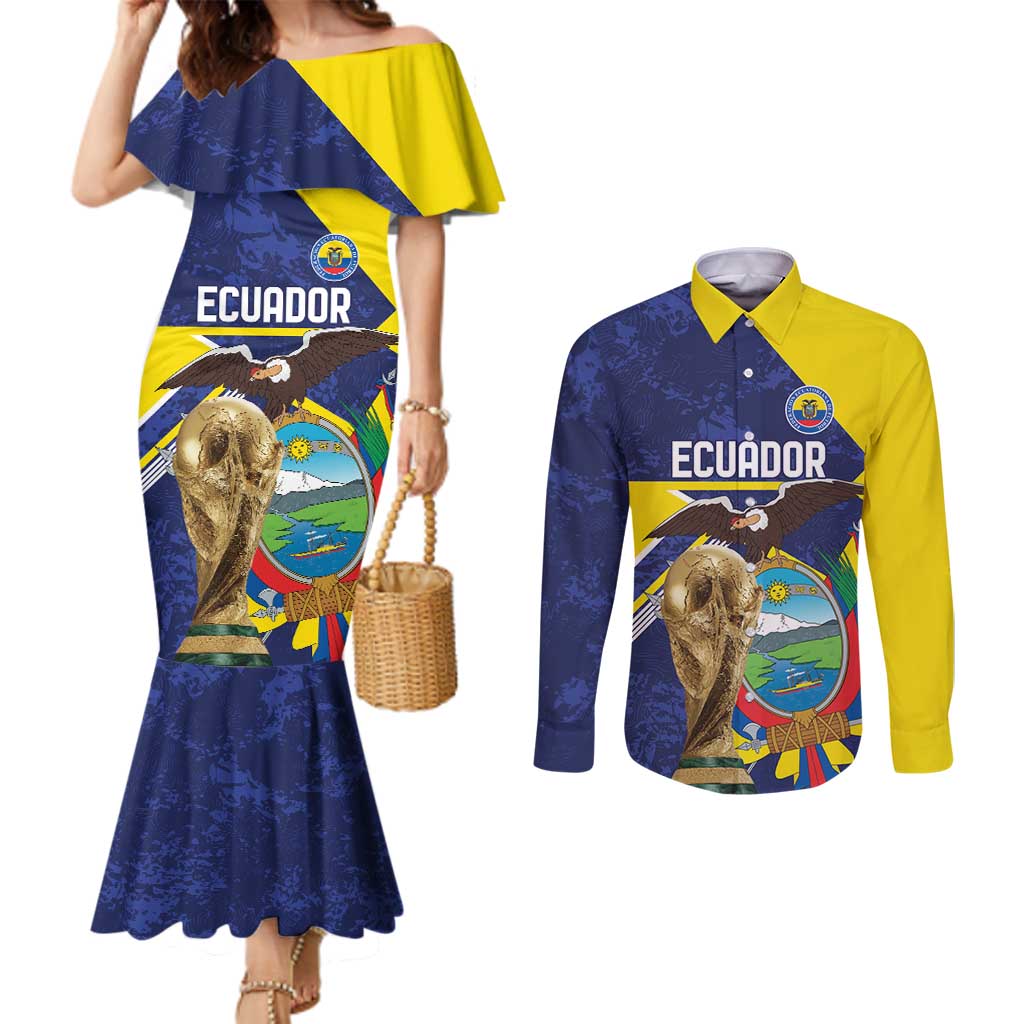 Ecuador Football Custom Couples Matching Mermaid Dress and Long Sleeve Button Shirt Road To World Cup 2026 - Wonder Print Shop