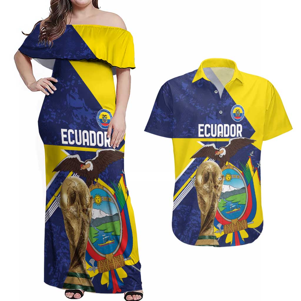Ecuador Football Custom Couples Matching Off Shoulder Maxi Dress and Hawaiian Shirt Road To World Cup 2026 - Wonder Print Shop
