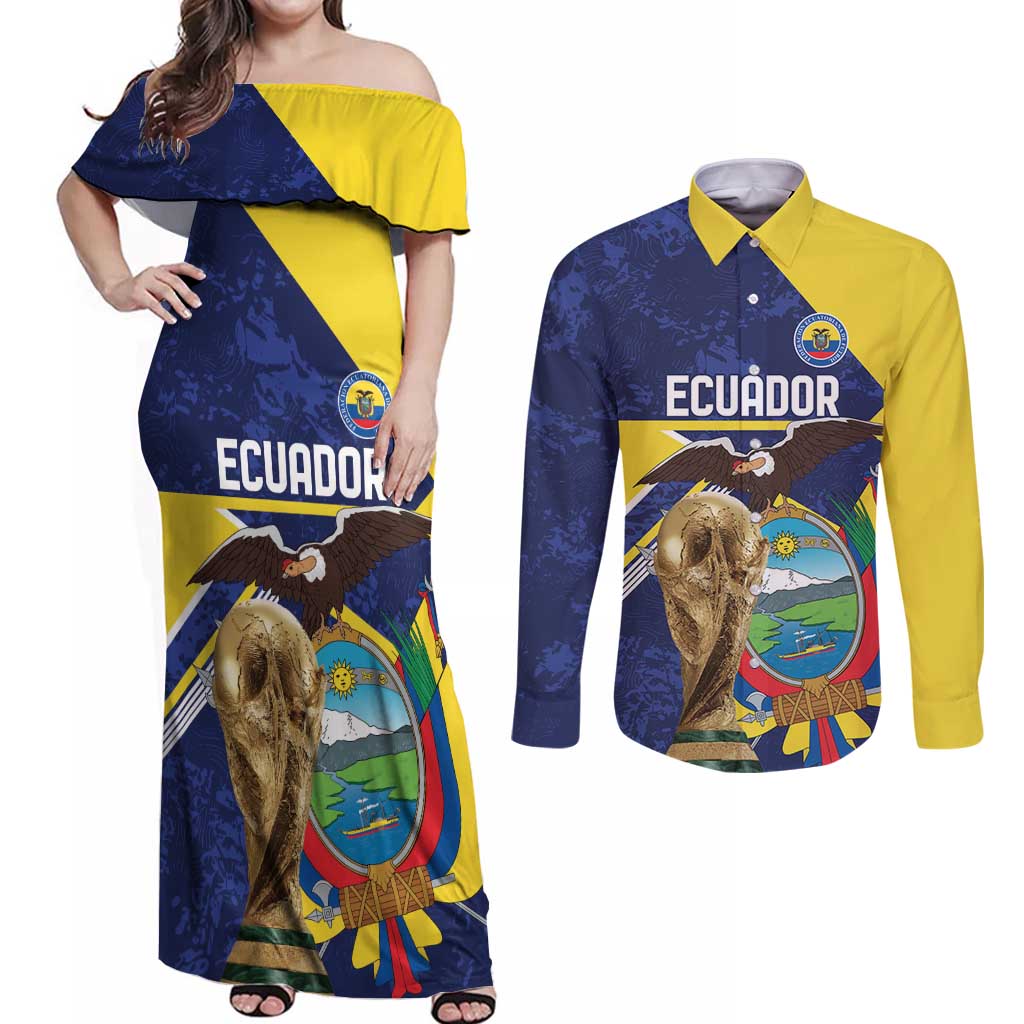 Ecuador Football Custom Couples Matching Off Shoulder Maxi Dress and Long Sleeve Button Shirt Road To World Cup 2026 - Wonder Print Shop