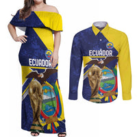 Ecuador Football Custom Couples Matching Off Shoulder Maxi Dress and Long Sleeve Button Shirt Road To World Cup 2026 - Wonder Print Shop