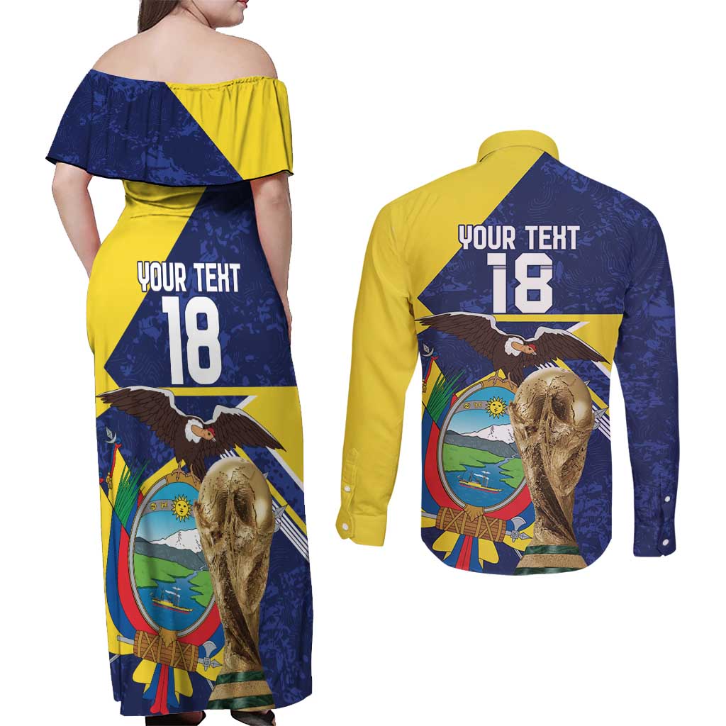 Ecuador Football Custom Couples Matching Off Shoulder Maxi Dress and Long Sleeve Button Shirt Road To World Cup 2026 - Wonder Print Shop