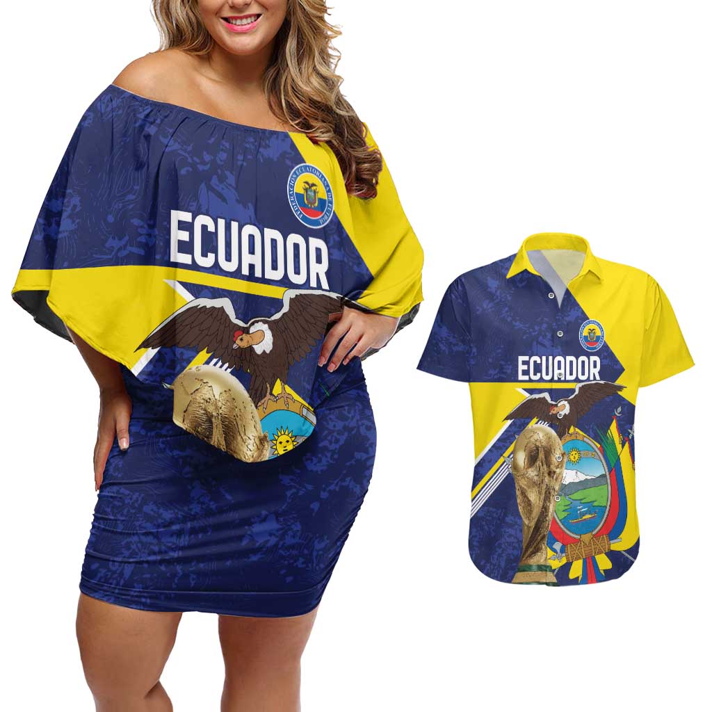 Ecuador Football Custom Couples Matching Off Shoulder Short Dress and Hawaiian Shirt Road To World Cup 2026 - Wonder Print Shop