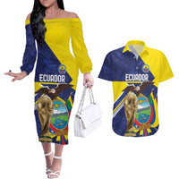 Ecuador Football Custom Couples Matching Off The Shoulder Long Sleeve Dress and Hawaiian Shirt Road To World Cup 2026 - Wonder Print Shop