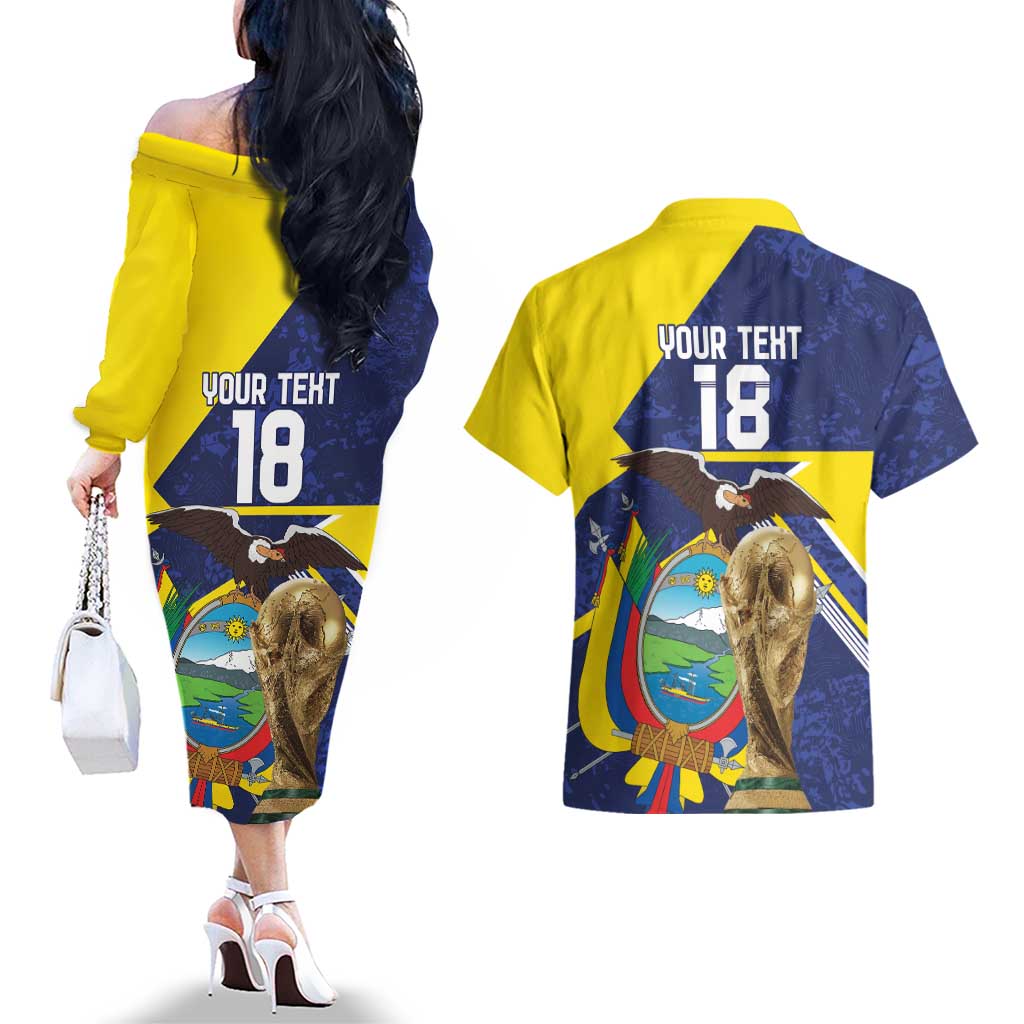 Ecuador Football Custom Couples Matching Off The Shoulder Long Sleeve Dress and Hawaiian Shirt Road To World Cup 2026 - Wonder Print Shop