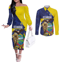 Ecuador Football Custom Couples Matching Off The Shoulder Long Sleeve Dress and Long Sleeve Button Shirt Road To World Cup 2026 - Wonder Print Shop