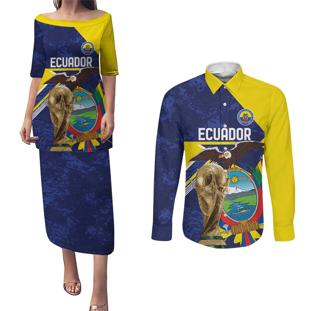 Ecuador Football Custom Couples Matching Puletasi and Long Sleeve Button Shirt Road To World Cup 2026 - Wonder Print Shop