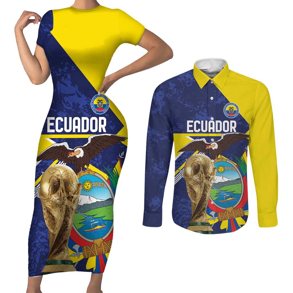 Ecuador Football Custom Couples Matching Short Sleeve Bodycon Dress and Long Sleeve Button Shirt Road To World Cup 2026 - Wonder Print Shop