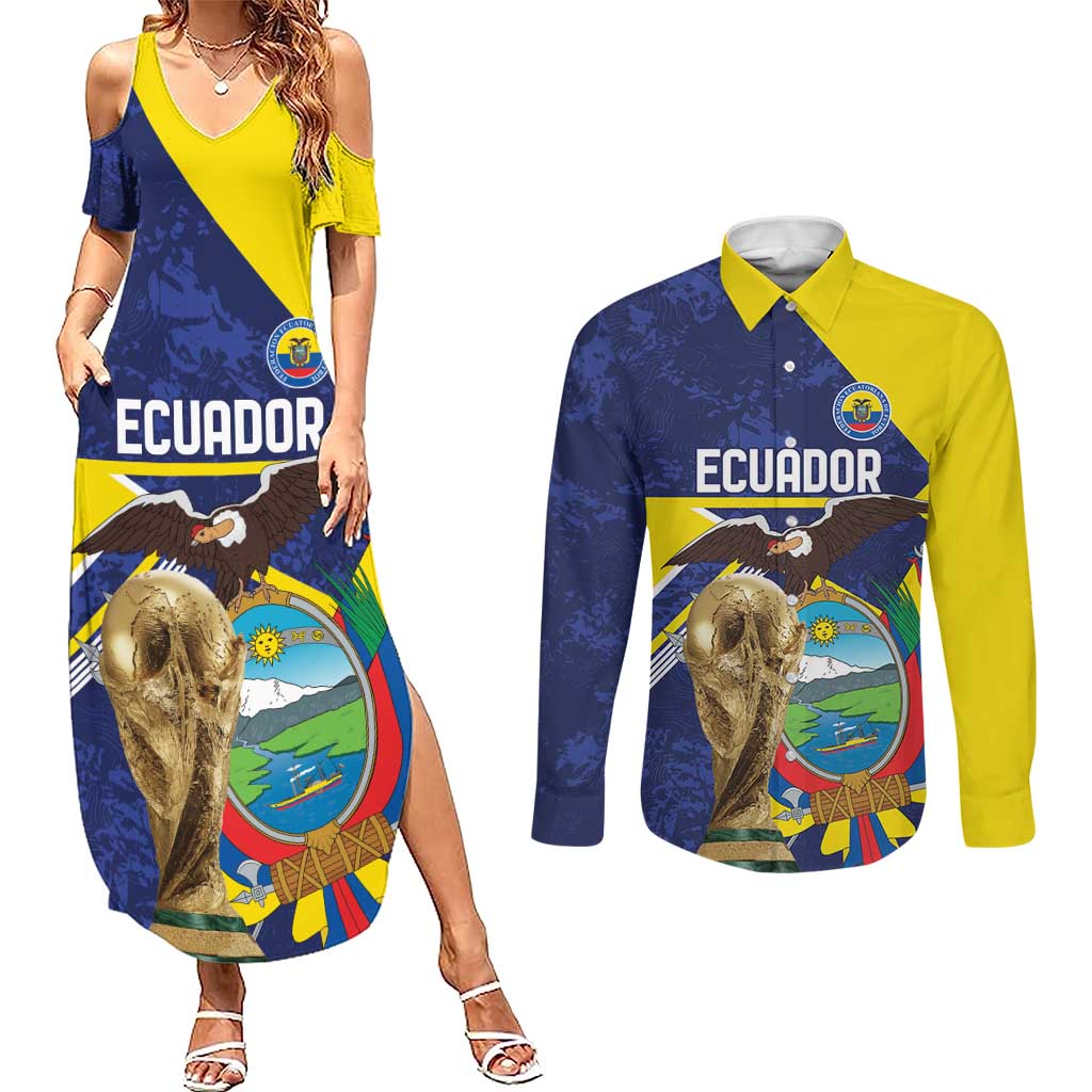Ecuador Football Custom Couples Matching Summer Maxi Dress and Long Sleeve Button Shirt Road To World Cup 2026 - Wonder Print Shop