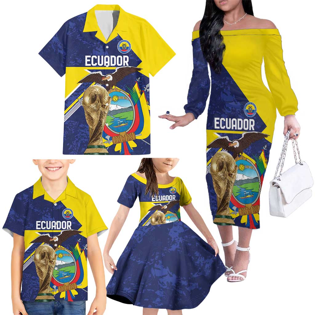 Ecuador Football Custom Family Matching Off The Shoulder Long Sleeve Dress and Hawaiian Shirt Road To World Cup 2026 - Wonder Print Shop