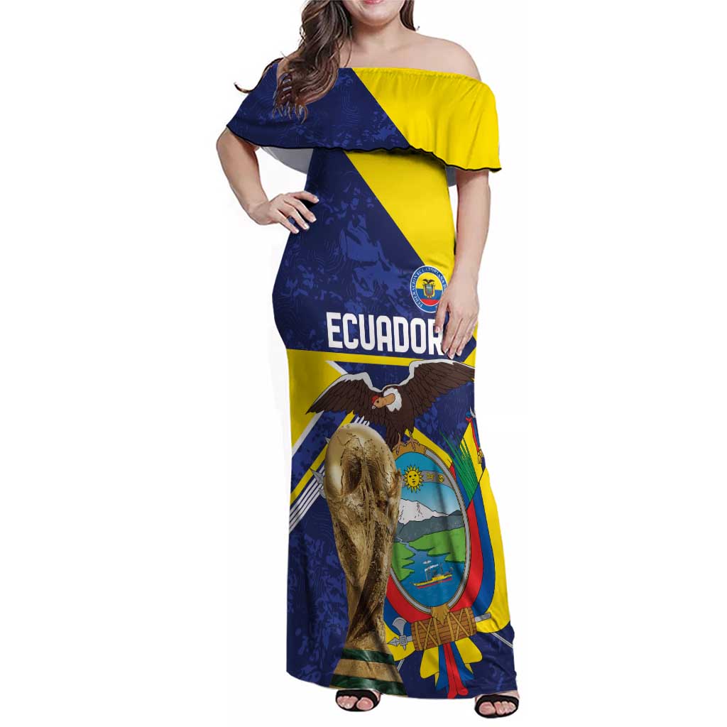 Ecuador Football Custom Family Matching Off Shoulder Maxi Dress and Hawaiian Shirt Road To World Cup 2026 - Wonder Print Shop