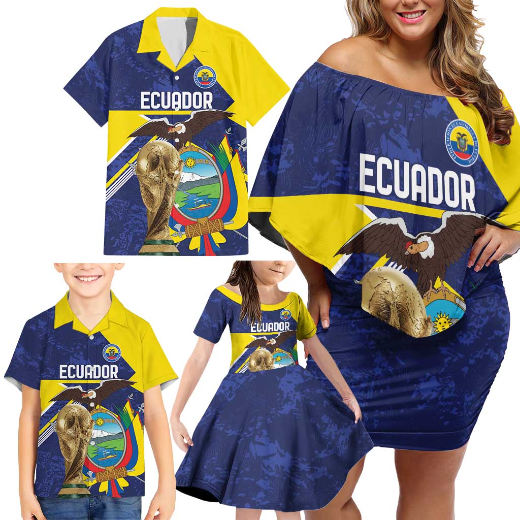Ecuador Football Custom Family Matching Off Shoulder Short Dress and Hawaiian Shirt Road To World Cup 2026 - Wonder Print Shop