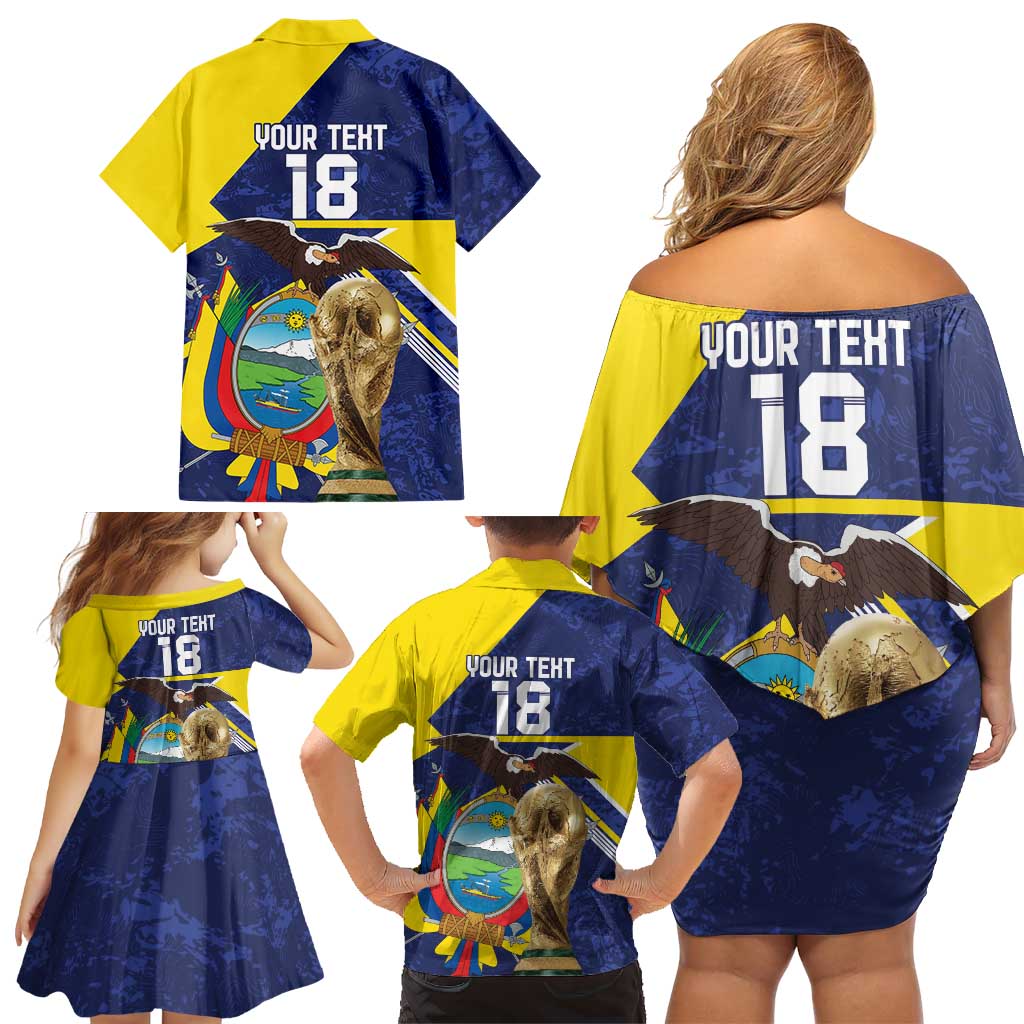 Ecuador Football Custom Family Matching Off Shoulder Short Dress and Hawaiian Shirt Road To World Cup 2026 - Wonder Print Shop