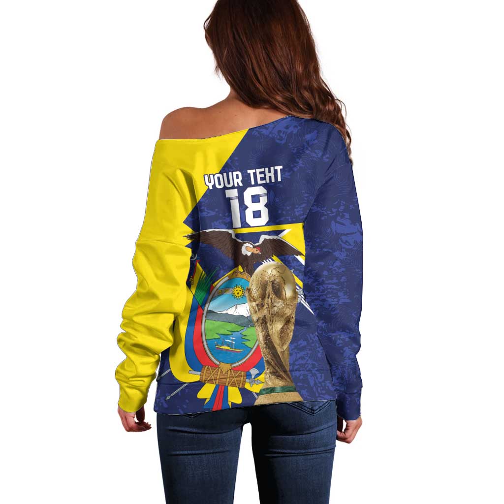 Ecuador Football Custom Off Shoulder Sweater Road To World Cup 2026 - Wonder Print Shop