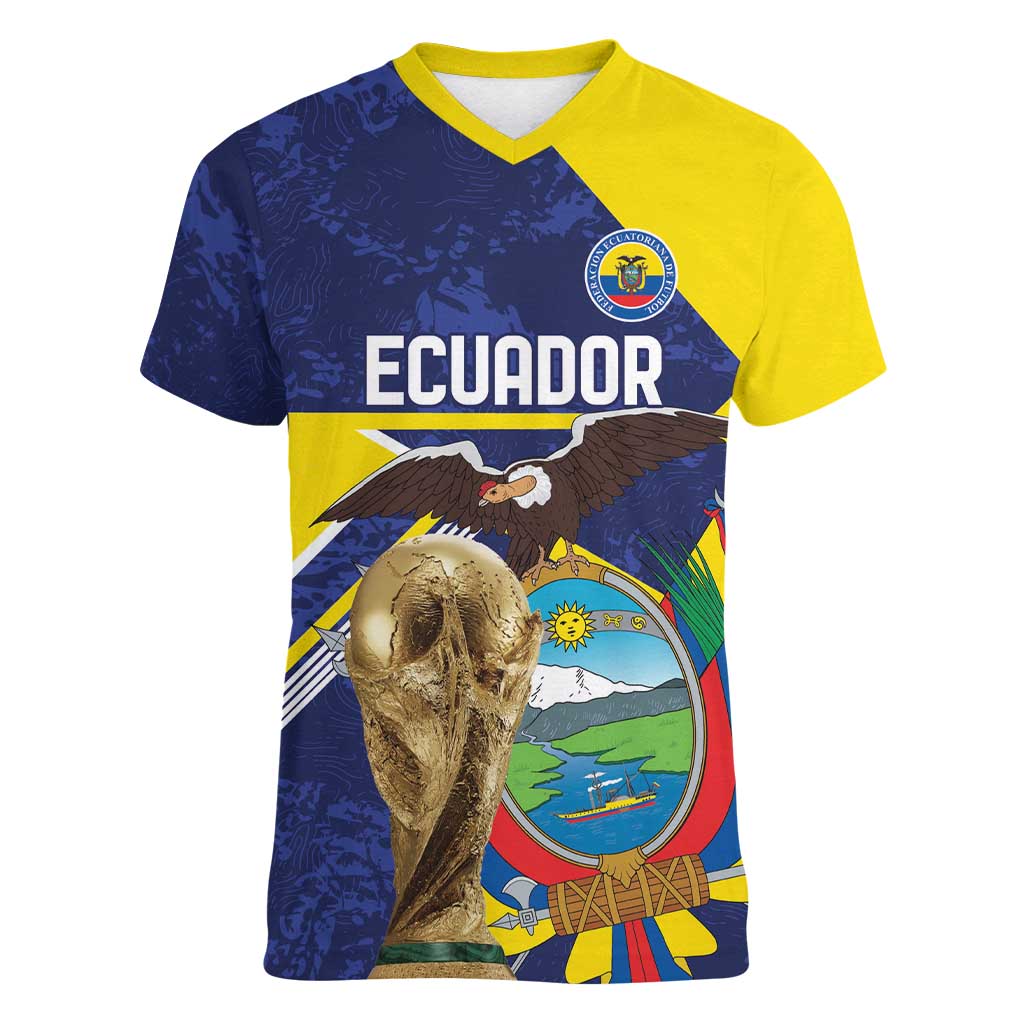 Ecuador Football Custom Women V-Neck T-Shirt Road To World Cup 2026 - Wonder Print Shop