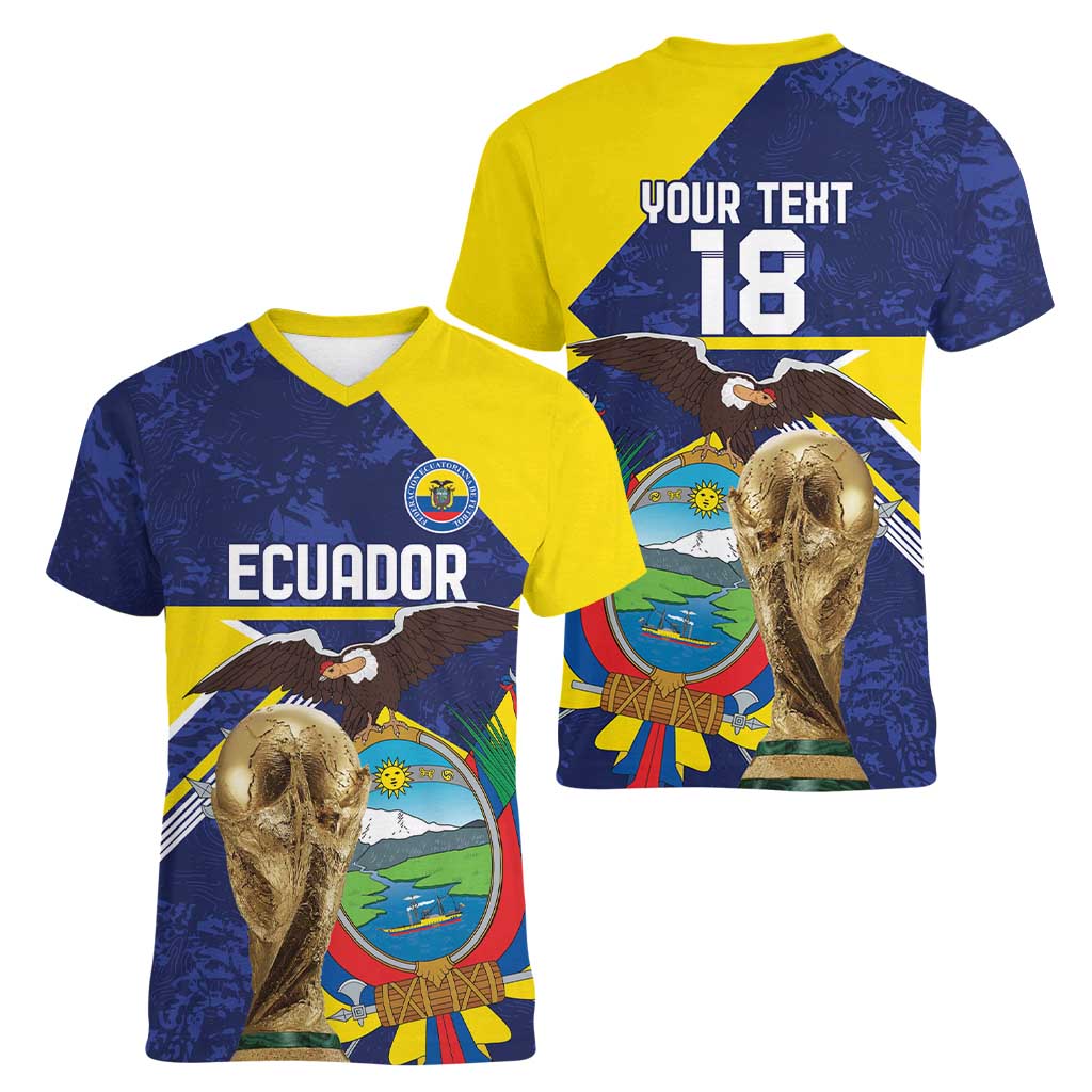 Ecuador Football Custom Women V-Neck T-Shirt Road To World Cup 2026 - Wonder Print Shop