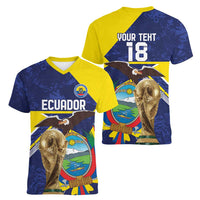 Ecuador Football Custom Women V-Neck T-Shirt Road To World Cup 2026 - Wonder Print Shop
