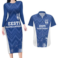 Custom Estonia Football Couples Matching Long Sleeve Bodycon Dress and Hawaiian Shirt Eesti Jalgpallikoondis