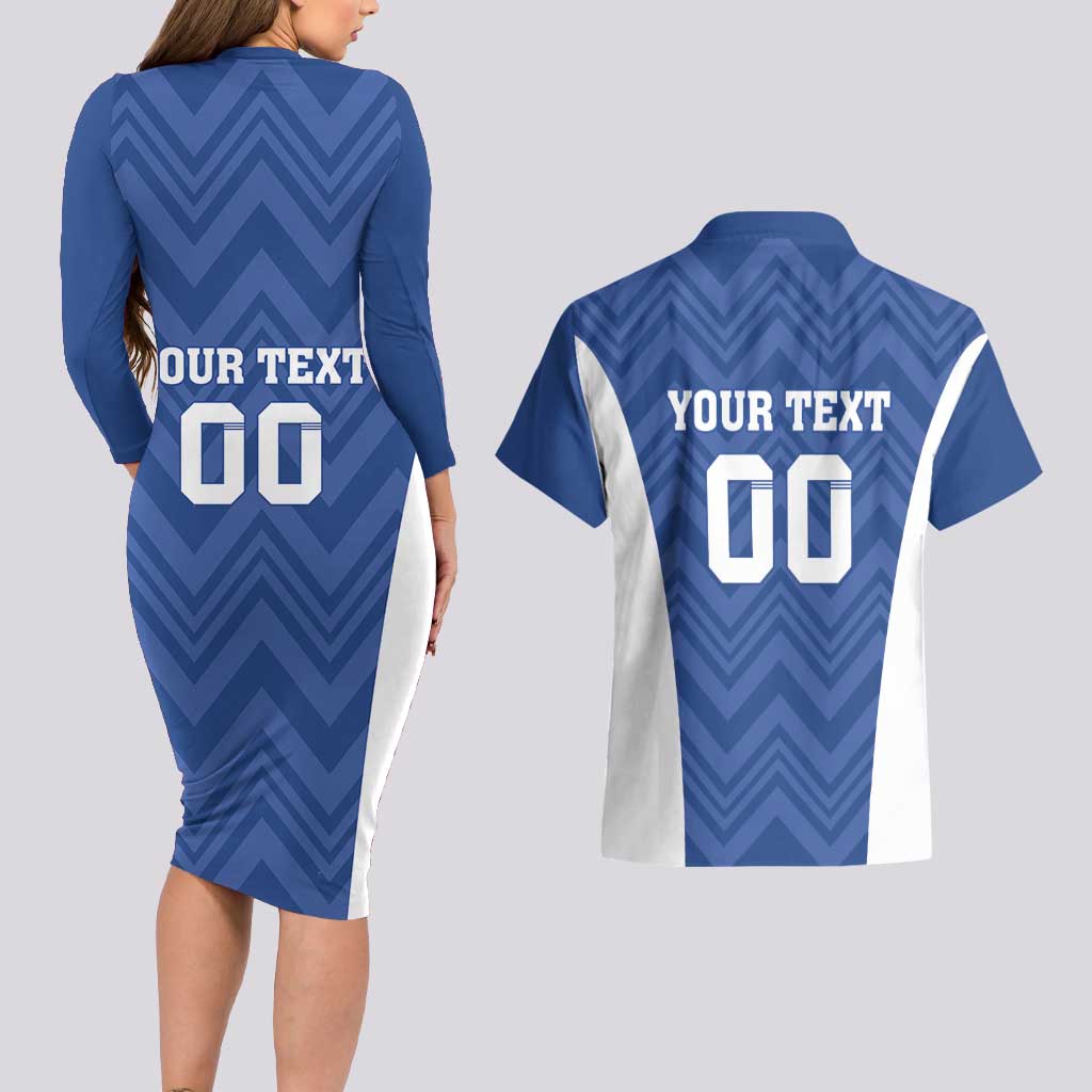 Custom Estonia Football Couples Matching Long Sleeve Bodycon Dress and Hawaiian Shirt Eesti Jalgpallikoondis