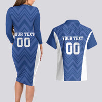 Custom Estonia Football Couples Matching Long Sleeve Bodycon Dress and Hawaiian Shirt Eesti Jalgpallikoondis