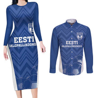 Custom Estonia Football Couples Matching Long Sleeve Bodycon Dress and Long Sleeve Button Shirt Eesti Jalgpallikoondis