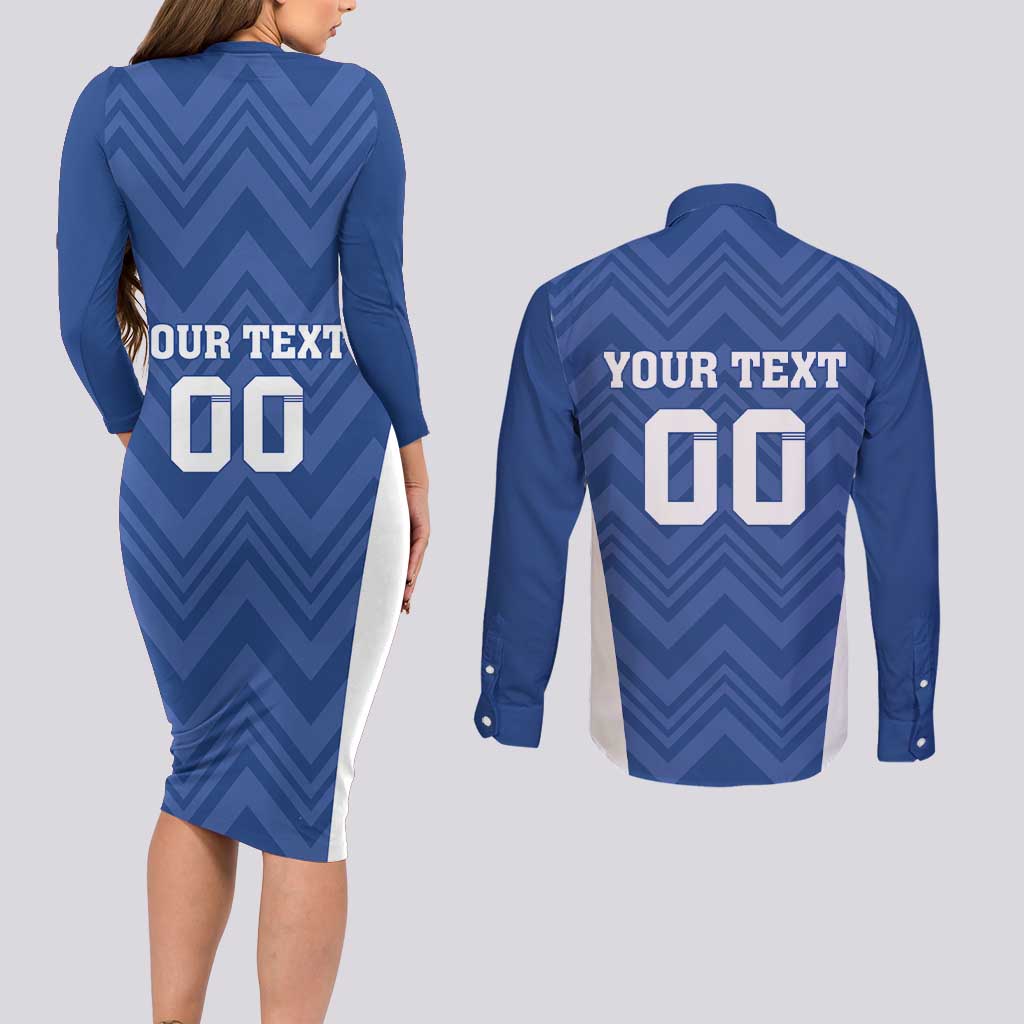 Custom Estonia Football Couples Matching Long Sleeve Bodycon Dress and Long Sleeve Button Shirt Eesti Jalgpallikoondis