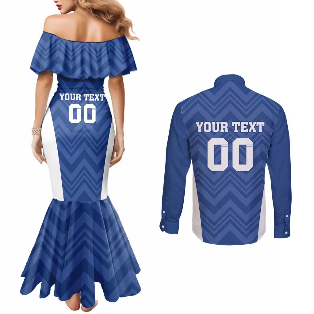 Custom Estonia Football Couples Matching Mermaid Dress and Long Sleeve Button Shirt Eesti Jalgpallikoondis
