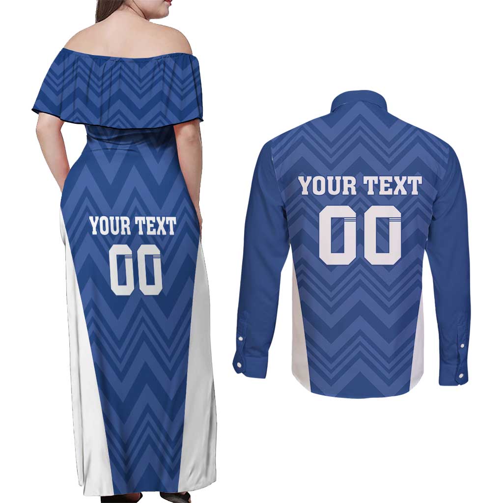 Custom Estonia Football Couples Matching Off Shoulder Maxi Dress and Long Sleeve Button Shirt Eesti Jalgpallikoondis