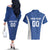 Custom Estonia Football Couples Matching Off The Shoulder Long Sleeve Dress and Hawaiian Shirt Eesti Jalgpallikoondis