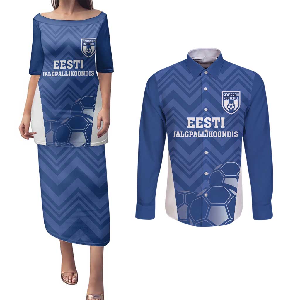 Custom Estonia Football Couples Matching Puletasi and Long Sleeve Button Shirt Eesti Jalgpallikoondis