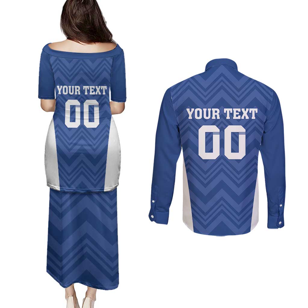 Custom Estonia Football Couples Matching Puletasi and Long Sleeve Button Shirt Eesti Jalgpallikoondis