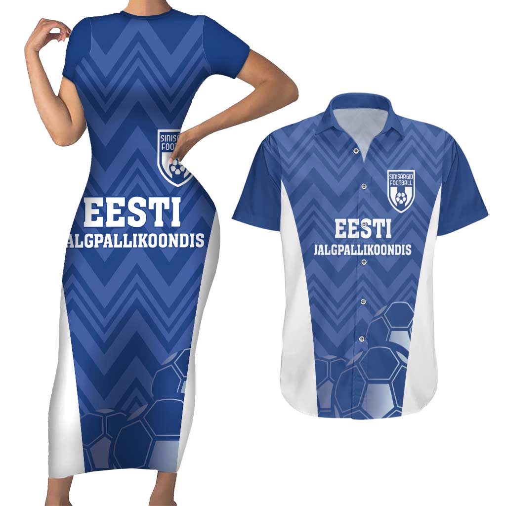 Custom Estonia Football Couples Matching Short Sleeve Bodycon Dress and Hawaiian Shirt Eesti Jalgpallikoondis