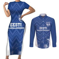Custom Estonia Football Couples Matching Short Sleeve Bodycon Dress and Long Sleeve Button Shirt Eesti Jalgpallikoondis