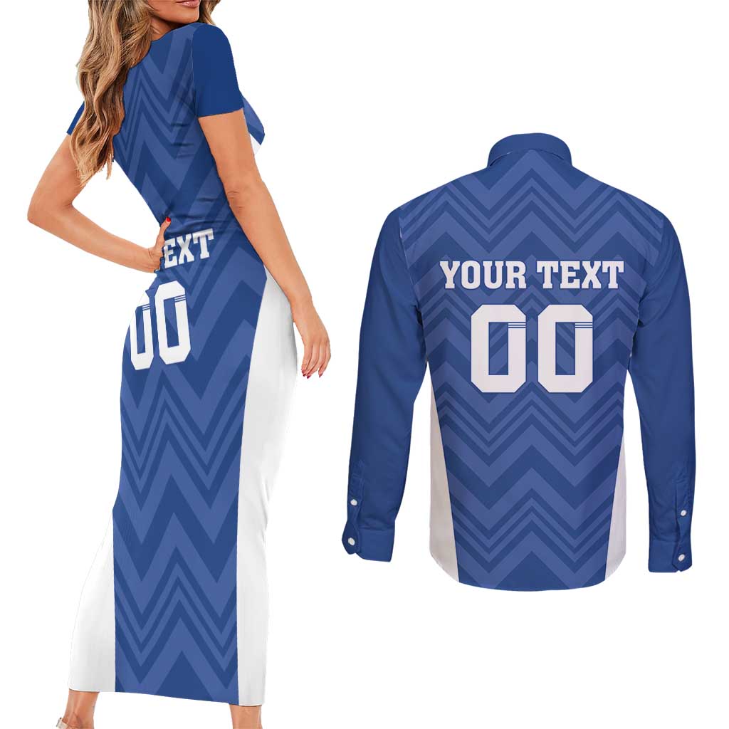 Custom Estonia Football Couples Matching Short Sleeve Bodycon Dress and Long Sleeve Button Shirt Eesti Jalgpallikoondis