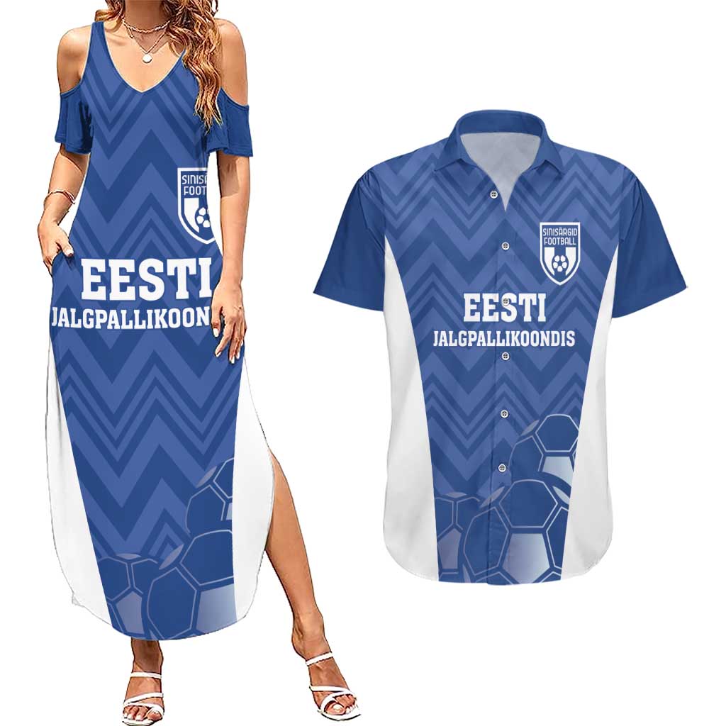 Custom Estonia Football Couples Matching Summer Maxi Dress and Hawaiian Shirt Eesti Jalgpallikoondis
