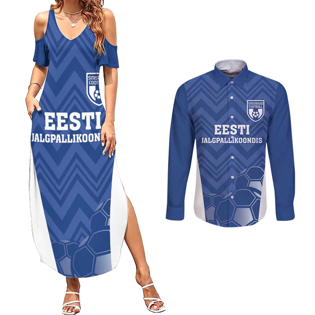 Custom Estonia Football Couples Matching Summer Maxi Dress and Long Sleeve Button Shirt Eesti Jalgpallikoondis