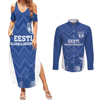 Custom Estonia Football Couples Matching Summer Maxi Dress and Long Sleeve Button Shirt Eesti Jalgpallikoondis