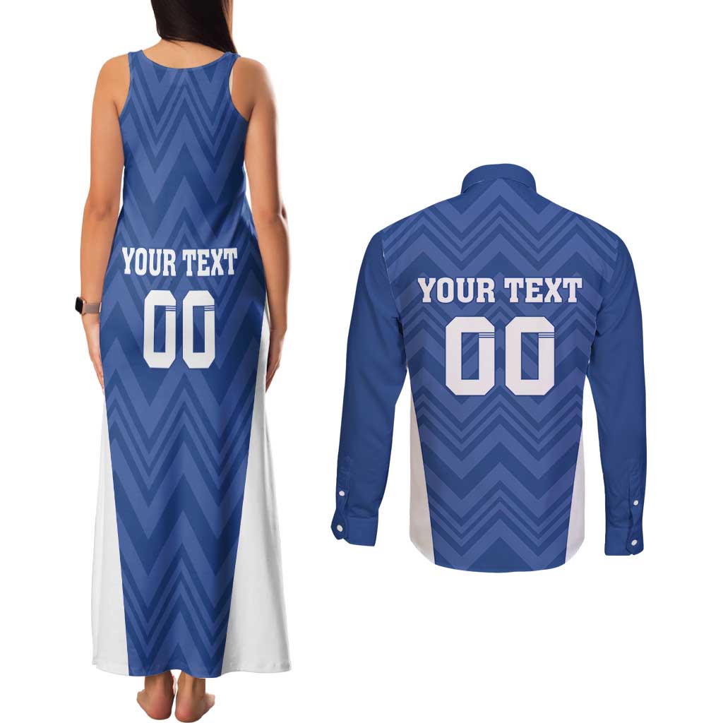 Custom Estonia Football Couples Matching Tank Maxi Dress and Long Sleeve Button Shirt Eesti Jalgpallikoondis