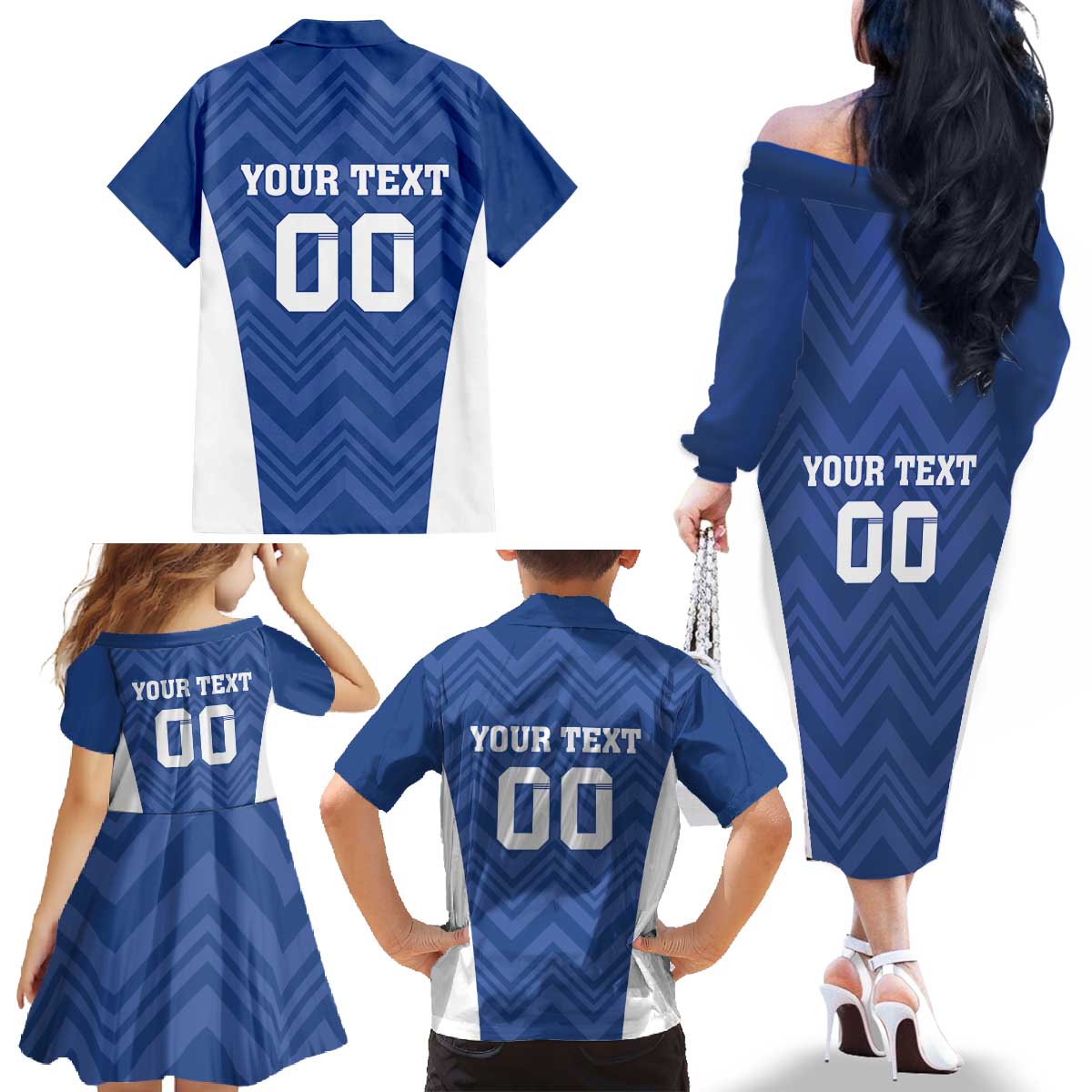 Custom Estonia Football Family Matching Off The Shoulder Long Sleeve Dress and Hawaiian Shirt Eesti Jalgpallikoondis