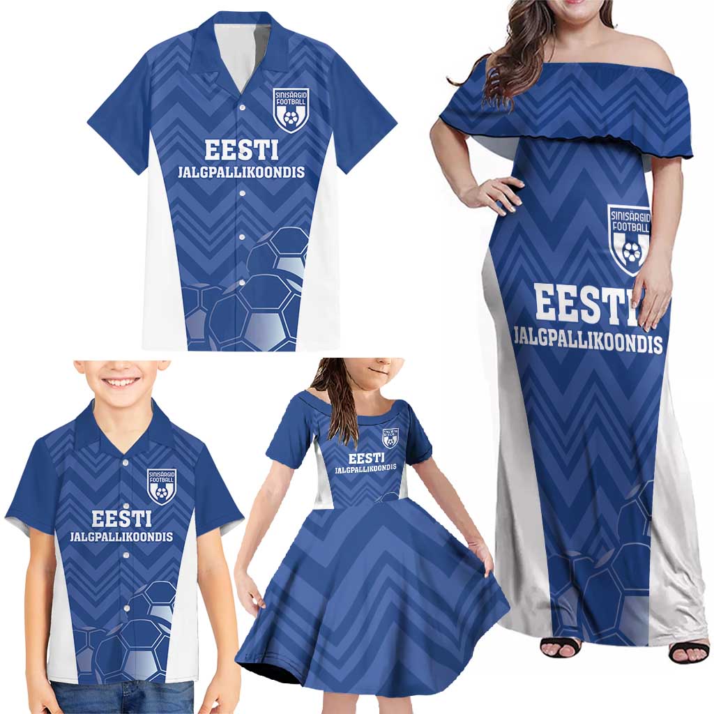 Custom Estonia Football Family Matching Off Shoulder Maxi Dress and Hawaiian Shirt Eesti Jalgpallikoondis